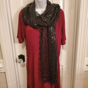 NWT- Ladies- Black Lace Scarf/ Shawl With Sequines